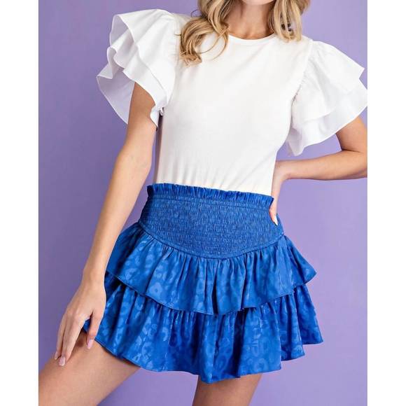 NEW EE:SOME smocked ruffle mini skort in royal blue - Picture 2 of 3